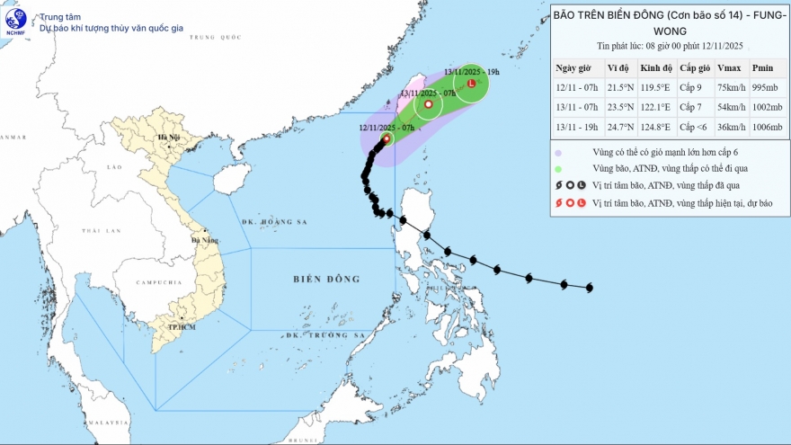 Bão số 14 tiếp tục suy yếu, dần thành áp thấp nhiệt đới vào ngày mai (13/11)